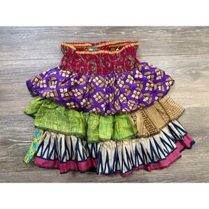 Cultural Roots Patchwork Silk Skirt Boho Handmade Nepal Size 5